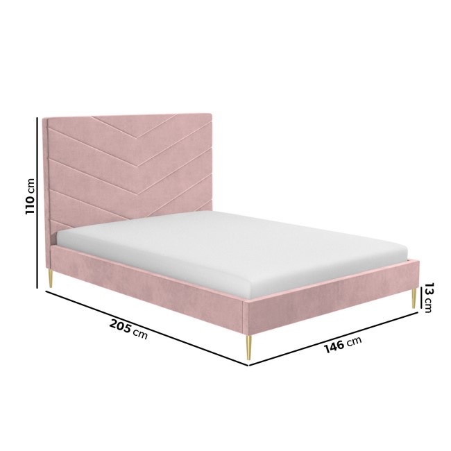 Pink Velvet Double Bed Frame with High Headboard - Aaliyah