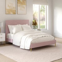 Pink Velvet King Size Bed Frame with Chevron Headboard - Aaliyah Pink Velvet King Size Bed Frame with Chevron Headboard - Aaliyah