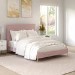 Pink Velvet King Size Bed Frame with Chevron Headboard - Aaliyah