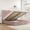 Pink Velvet Double Ottoman Bed with High Headboard - Aaliyah