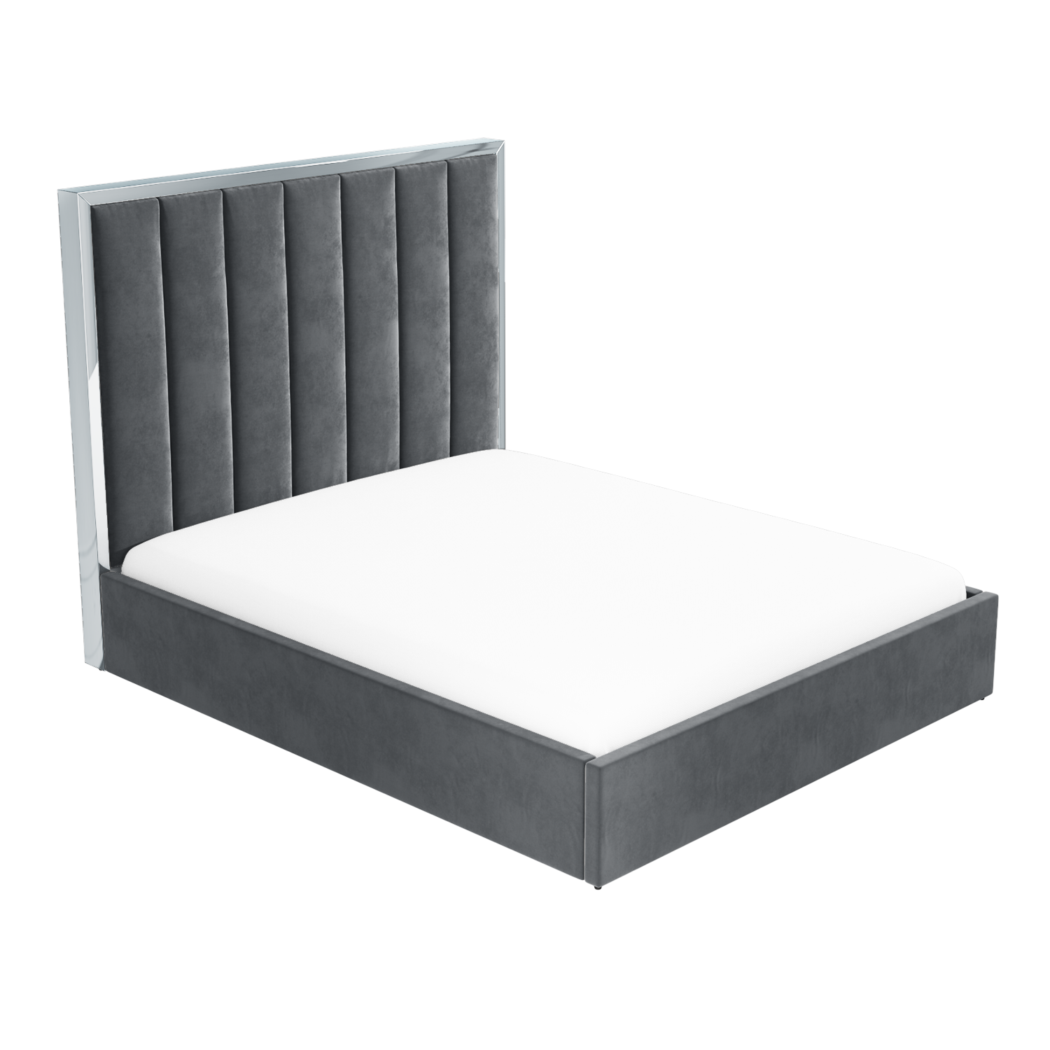 Grey Velvet Double Ottoman Bed with Tall Headboard Aaliyah Furniture123