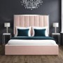 GRADE A1 - Blush Pink Velvet King Size Ottoman Bed with Silver-Trimmed High Headboard - Aaliyah