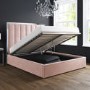 GRADE A1 - Blush Pink Velvet King Size Ottoman Bed with Silver-Trimmed High Headboard - Aaliyah