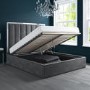 GRADE A2 - Aaliyah Grey Velvet King Size Ottoman Bed with Chrome Headboard Trim