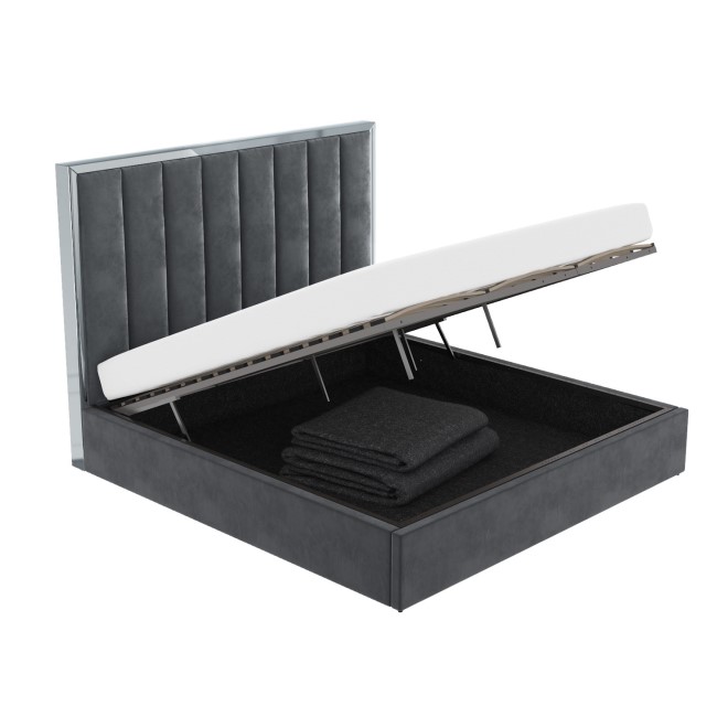 Grey Velvet Super King Size Ottoman Bed with High Headboard - Aaliyah