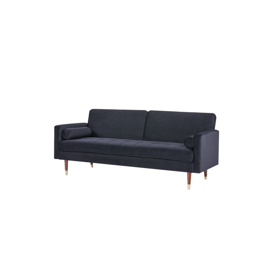 Black Velvet 3 Seater Pull Out Sofa Bed in a Box - Aria