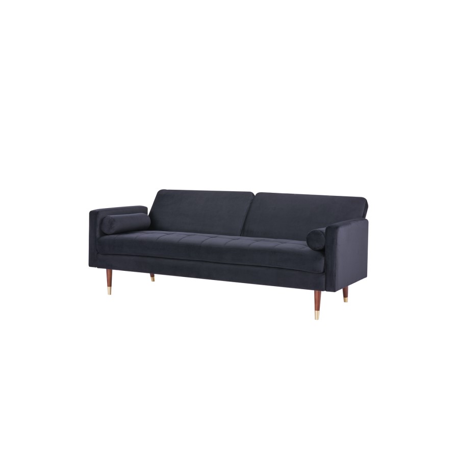 Black Velvet 3 Seater Pull Out Sofa Bed in a Box - Aria