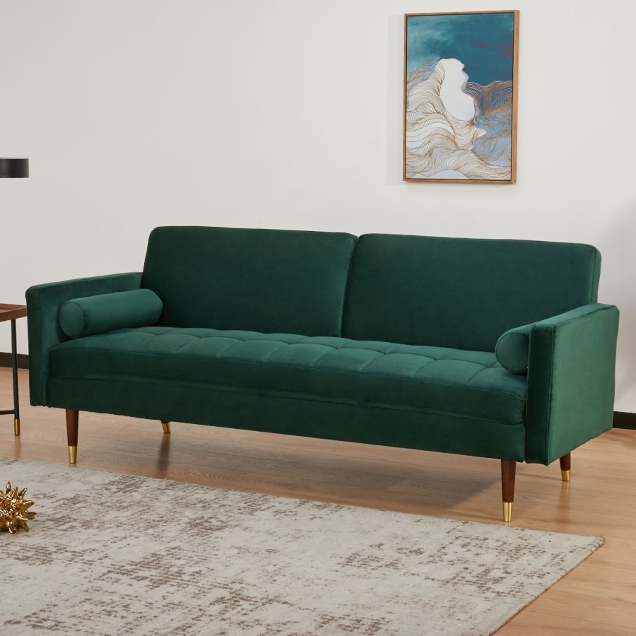 Green Velvet 3 Seater Pull Out Sofa Bed in a Box - Aria