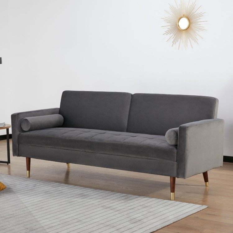 Grey Velvet 3 Seater Pull Out Sofa Bed in a Box - Aria