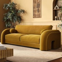 ALMOST PERFECT - Yellow Velvet Curved 3 Seater Sofa - Aurelia ALMOST PERFECT - Yellow Velvet Curved 3 Seater Sofa - Aurelia