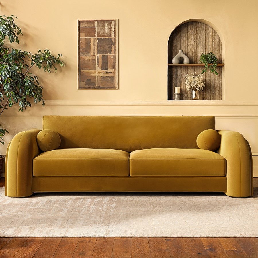 ALMOST PERFECT - Yellow Velvet Curved 3 Seater Sofa - Aurelia