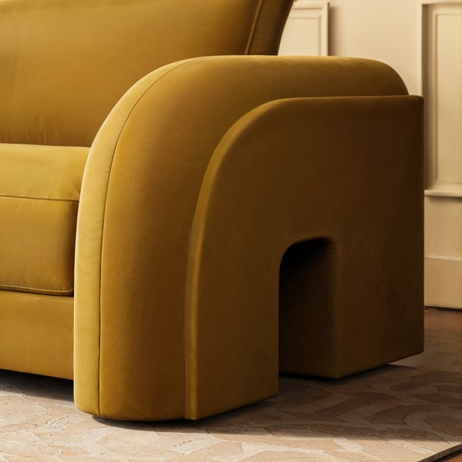 Mustard Velvet Curved 3 Seater Sofa - Aurelia