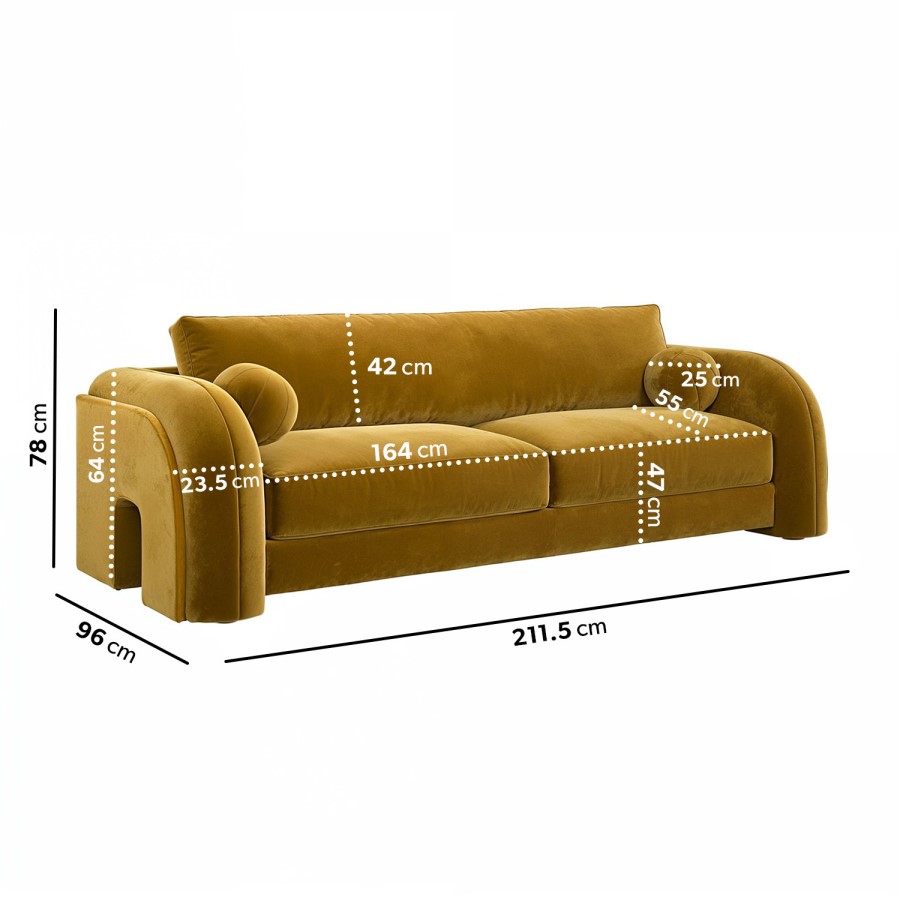 ALMOST PERFECT - Yellow Velvet Curved 3 Seater Sofa - Aurelia