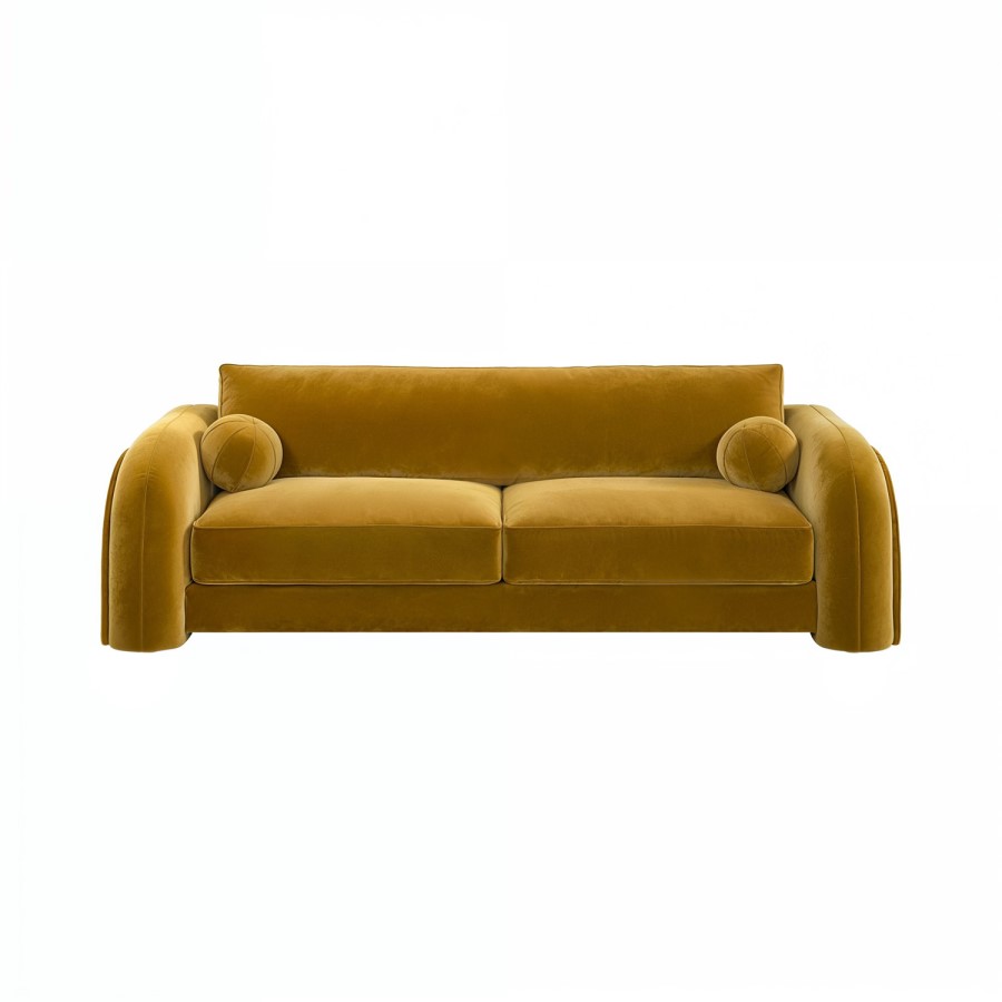ONLY OPENED - Mustard Velvet Curved 3 Seater Sofa - Aurelia