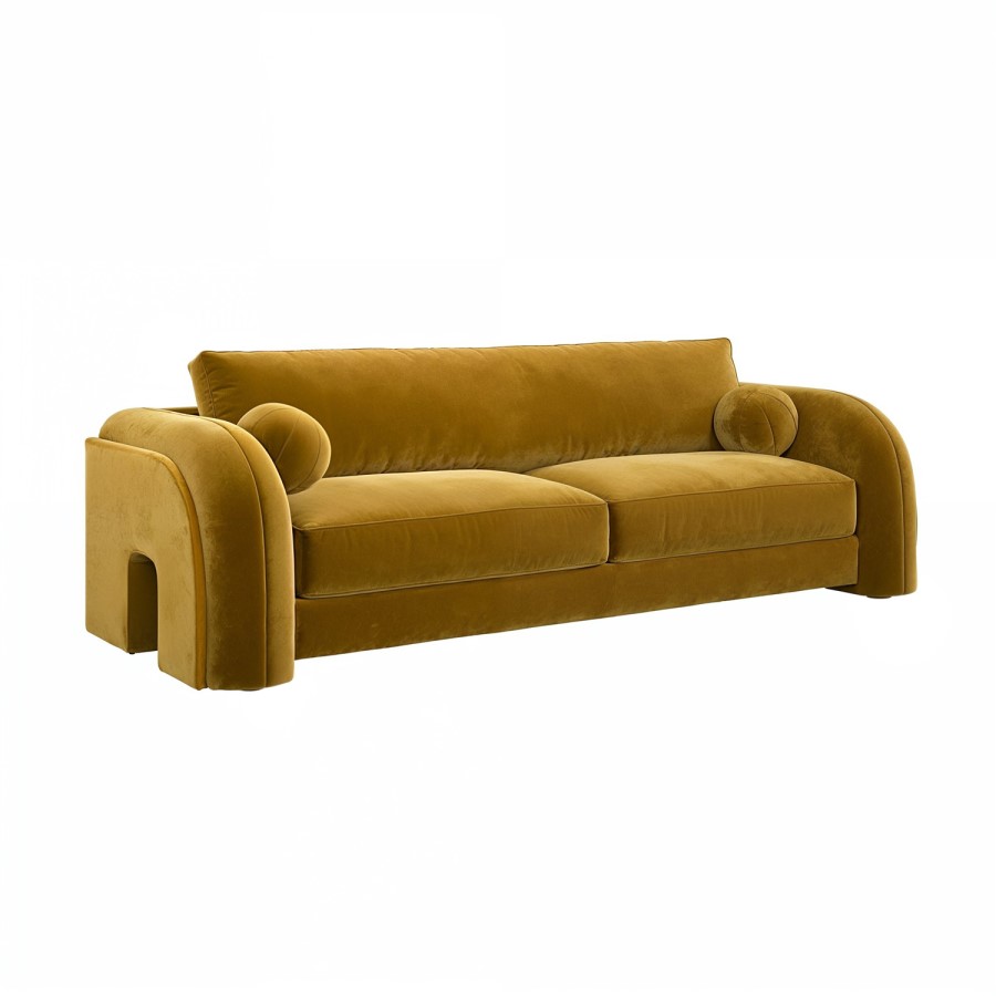 ONLY OPENED - Mustard Velvet Curved 3 Seater Sofa - Aurelia