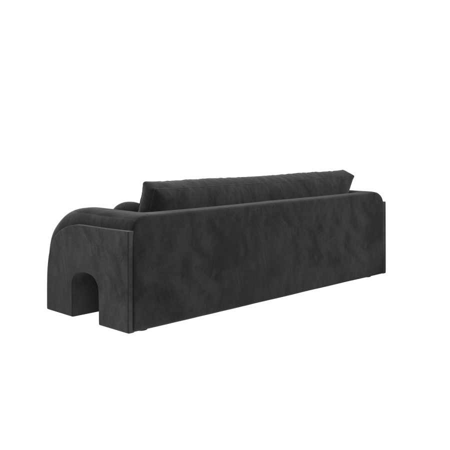 Dark Grey Velvet Curved 3 Seater Sofa - Aurelia