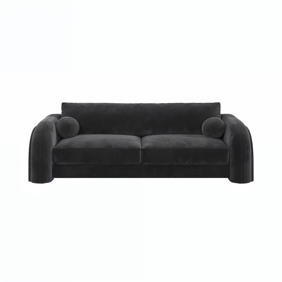 ONLY OPENED - Charcoal Velvet Curved 3 Seater Sofa - Aurelia