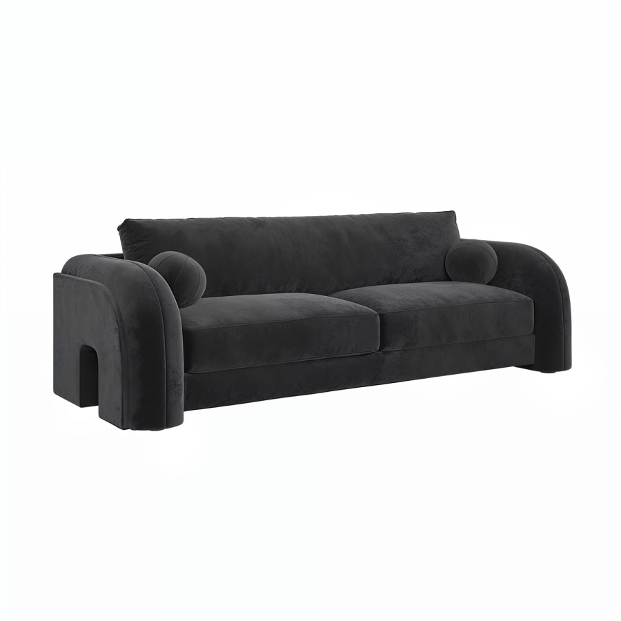 ONLY OPENED - Charcoal Velvet Curved 3 Seater Sofa - Aurelia