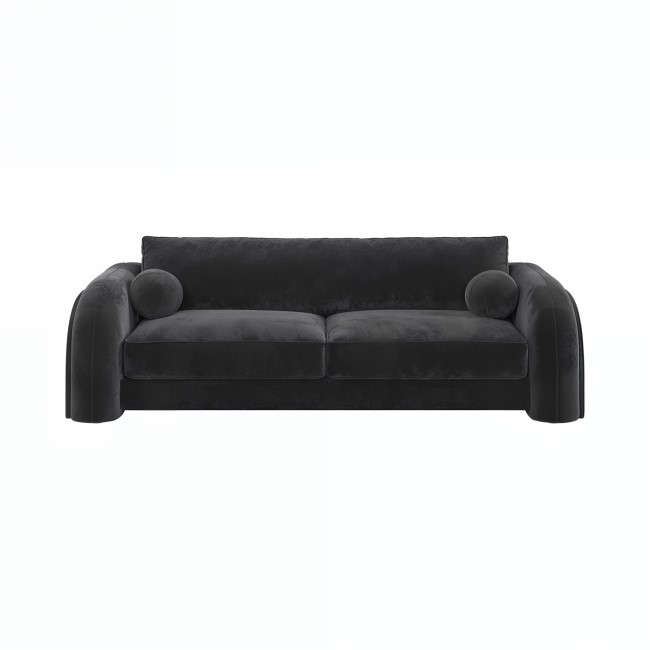 Dark Grey Velvet Curved 3 Seater Sofa - Aurelia