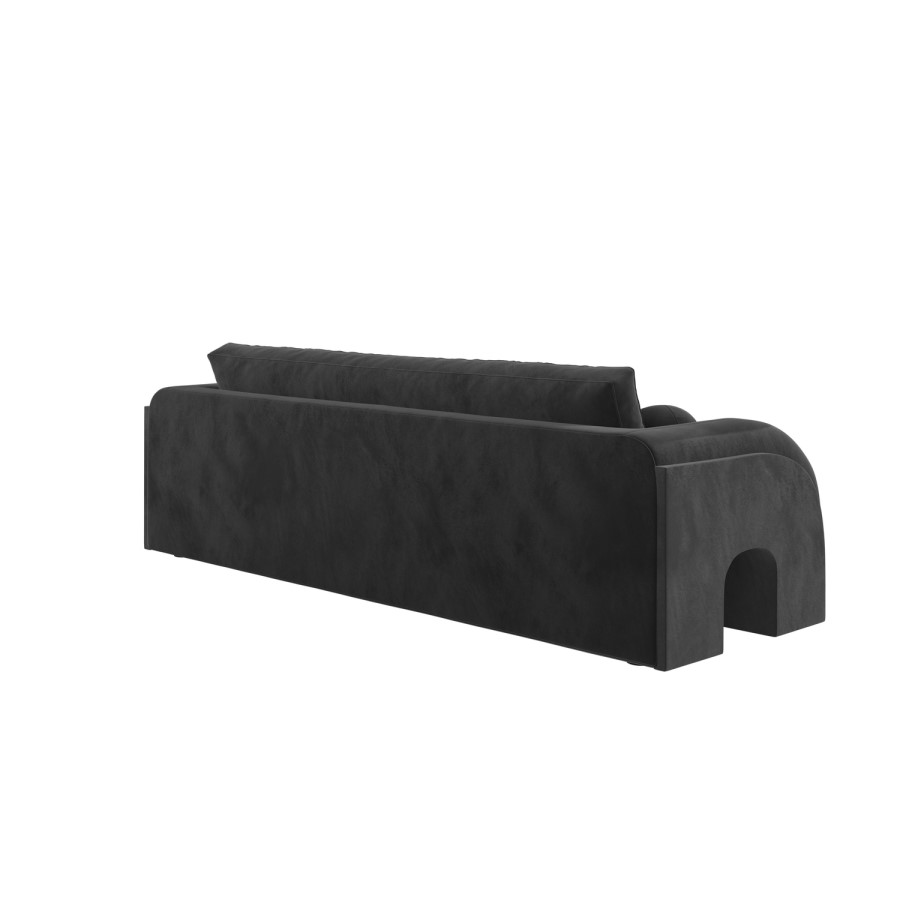 Dark Grey Velvet Curved 3 Seater Sofa - Aurelia