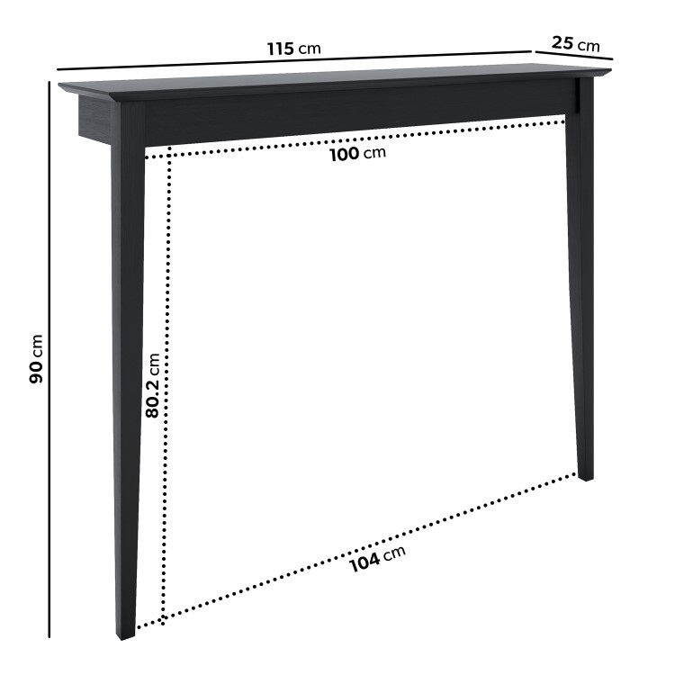 Small & Narrow Black Wall Mounted Console Table - 115cm - Ava