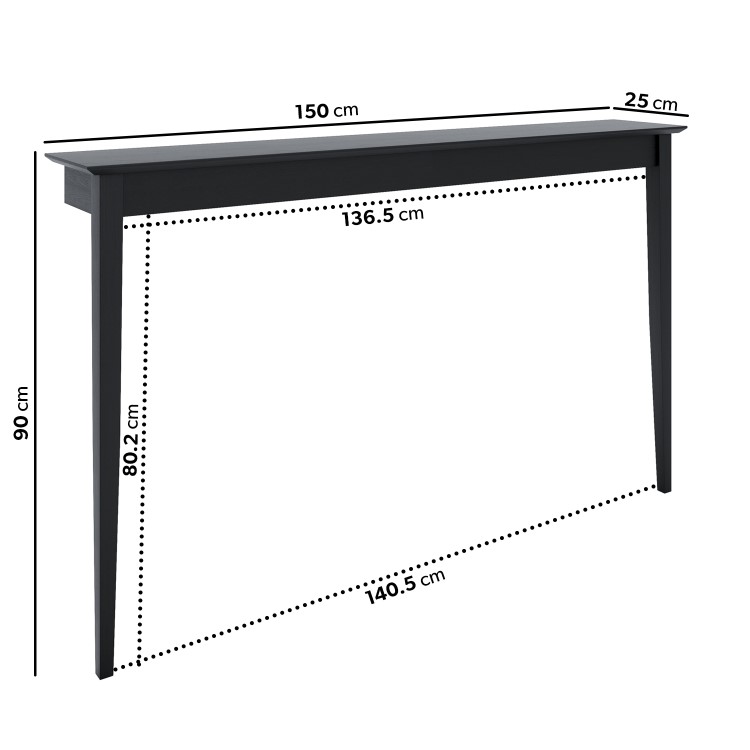 Large & Narrow Black Wall Mounted Console Table - 150cm - Ava