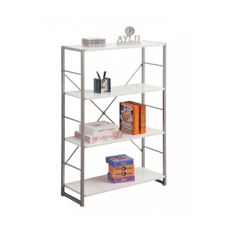 Cabrini Storage Home Office Bookcase in Chrome and White