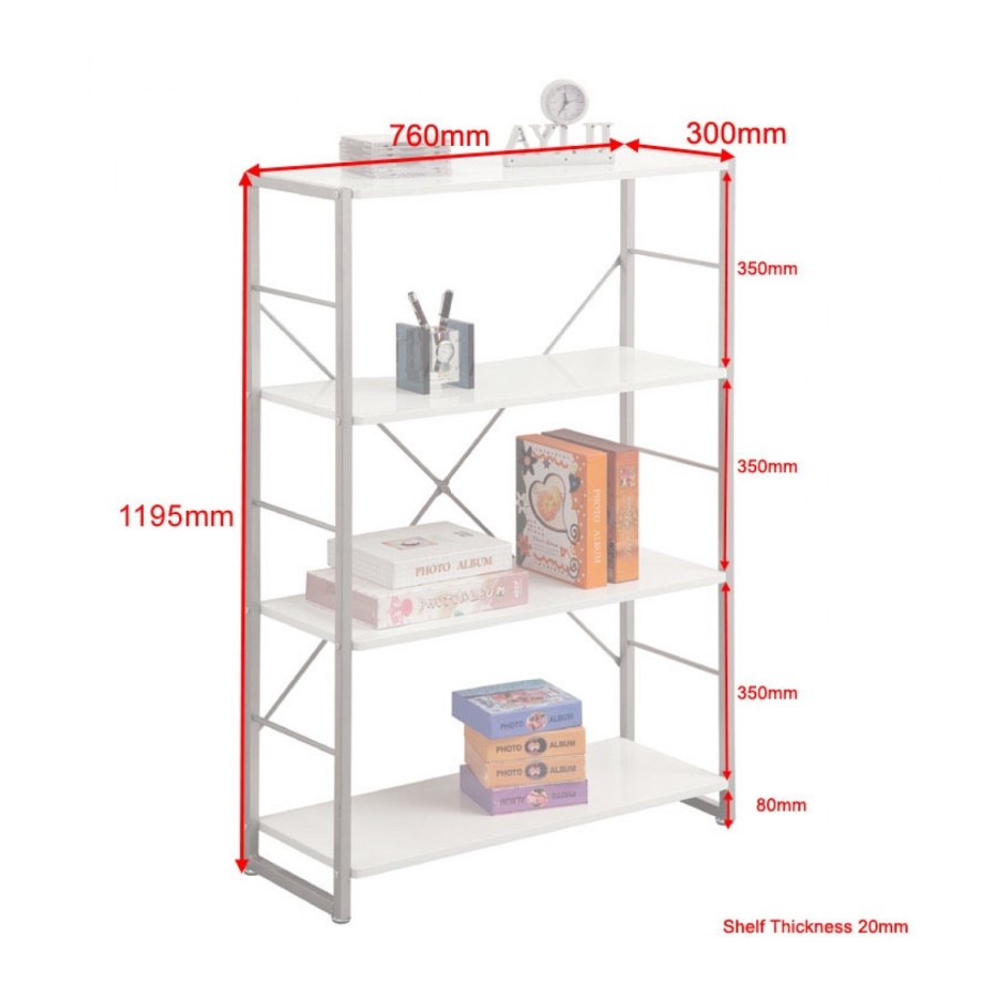 Cabrini Storage Home Office Bookcase in Chrome and White