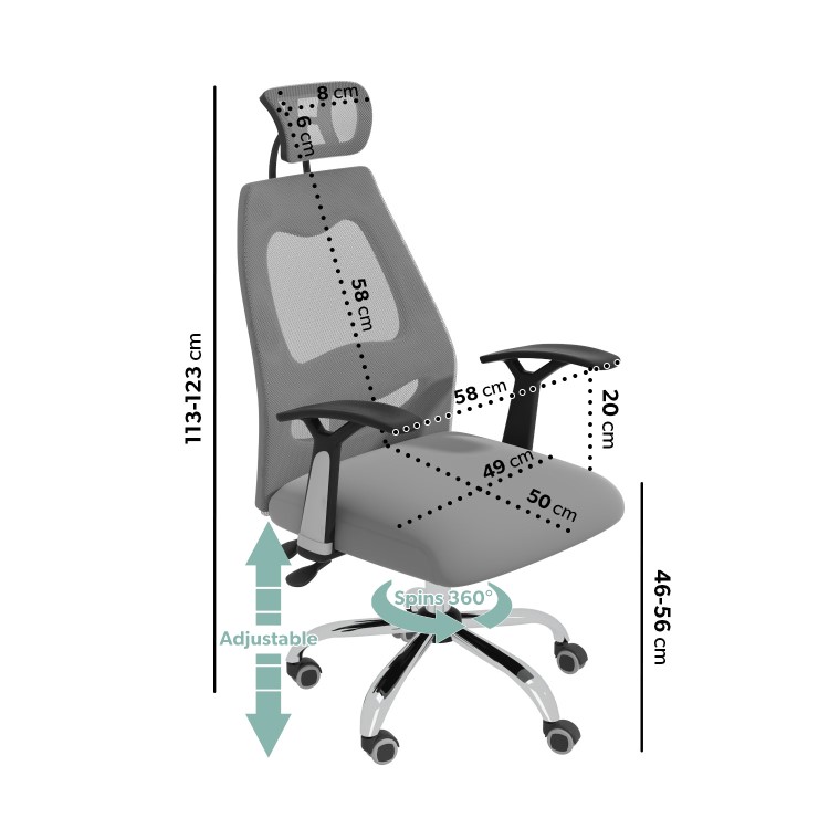 Grey Mesh Swivel High Back Office Chair - Harlan