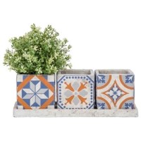 Fallen Fruits Portuguese Tiled 3 Square Pots on a Tray