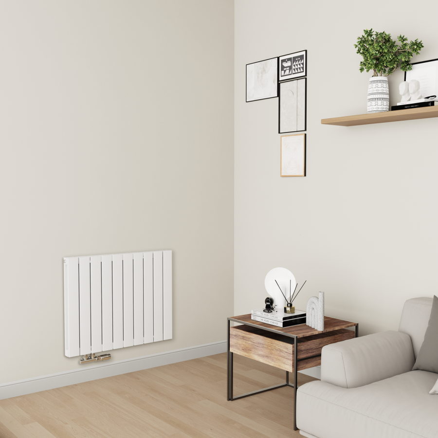 Eco Eleganza White Horizontal Flat Designer Aluminium Radiator 600x750mm Double Panel 3056 BTU