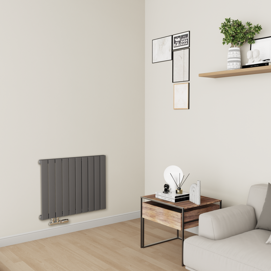 Eco Eleganza Anthracite Horizontal Flat Designer Aluminium Radiator 600x750mm Single Panel 2302 BTU