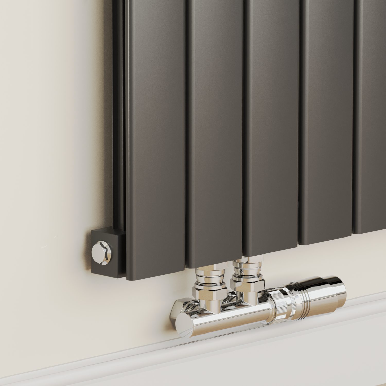 Single Radiator Bottom Entry Eco Eleganza Midnight Black Vertical Flat Aluminium Middle Connection ...