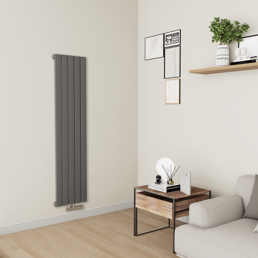 Eco Eleganza Anthracite Vertical Flat Designer Aluminium Radiator 1600x375mm Single Panel 2546 BTU