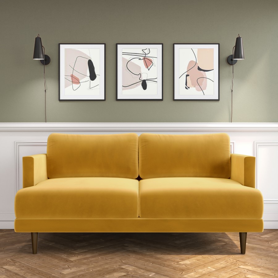 2 Seater Sofa in Mustard Velvet - Addison