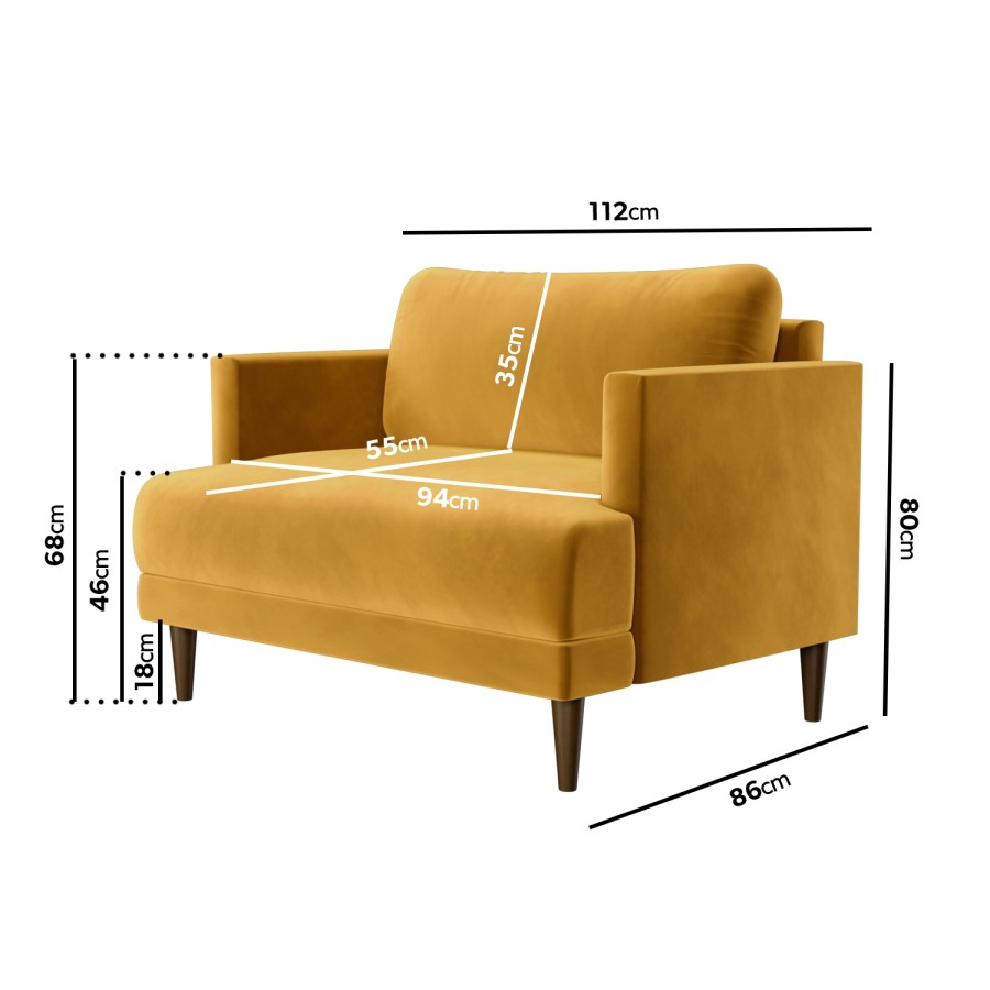 Mustard Velvet Loveseat Armchair - Addison 