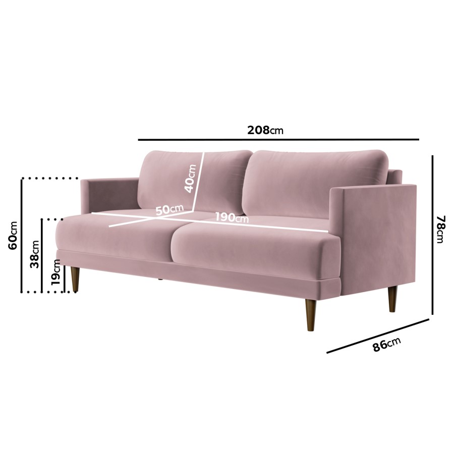 3 Seater Sofa in Purple Velvet - Addison