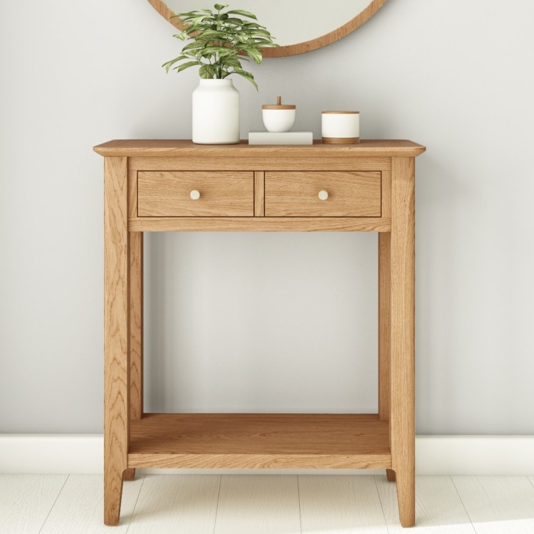 GRADE A1 - Narrow Solid Oak Console Table with Drawers - Adeline