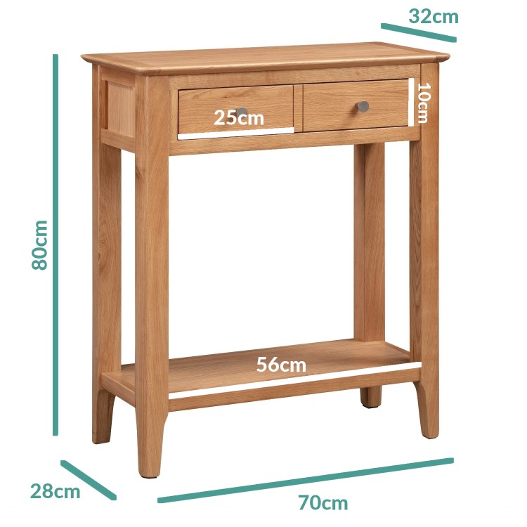 GRADE A1 - Narrow Solid Oak Console Table with Drawers - Adeline