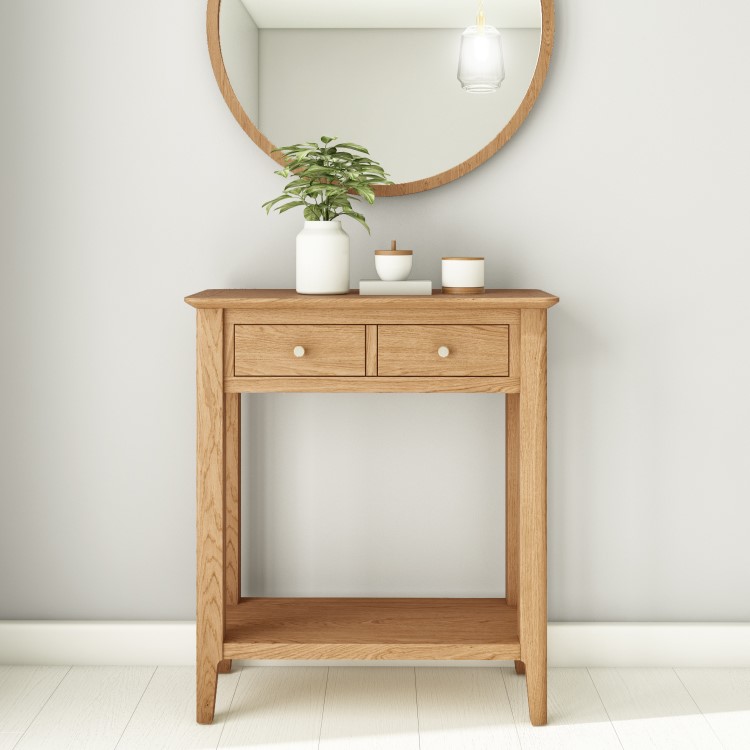 GRADE A1 - Narrow Solid Oak Console Table with Drawers - Adeline