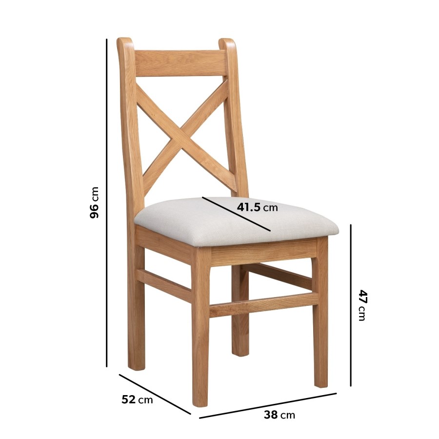 Set of 2 Solid Oak Dining Chairs with Fabric Seat - Adeline