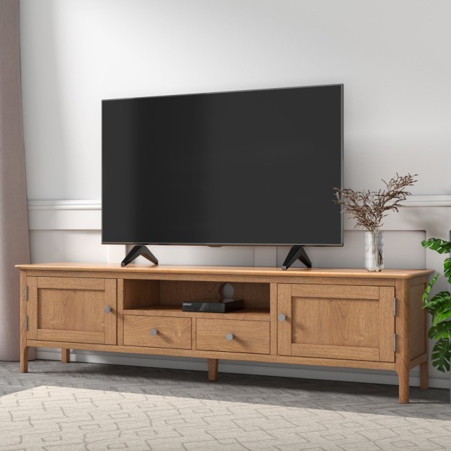 Wide Solid Oak TV Stand with Storage - TV's up to 77" - Adeline