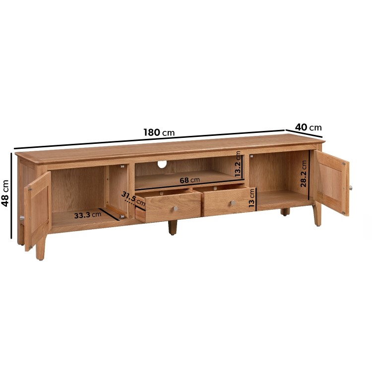 Wide Solid Oak TV Stand with Storage - TV's up to 77" - Adeline