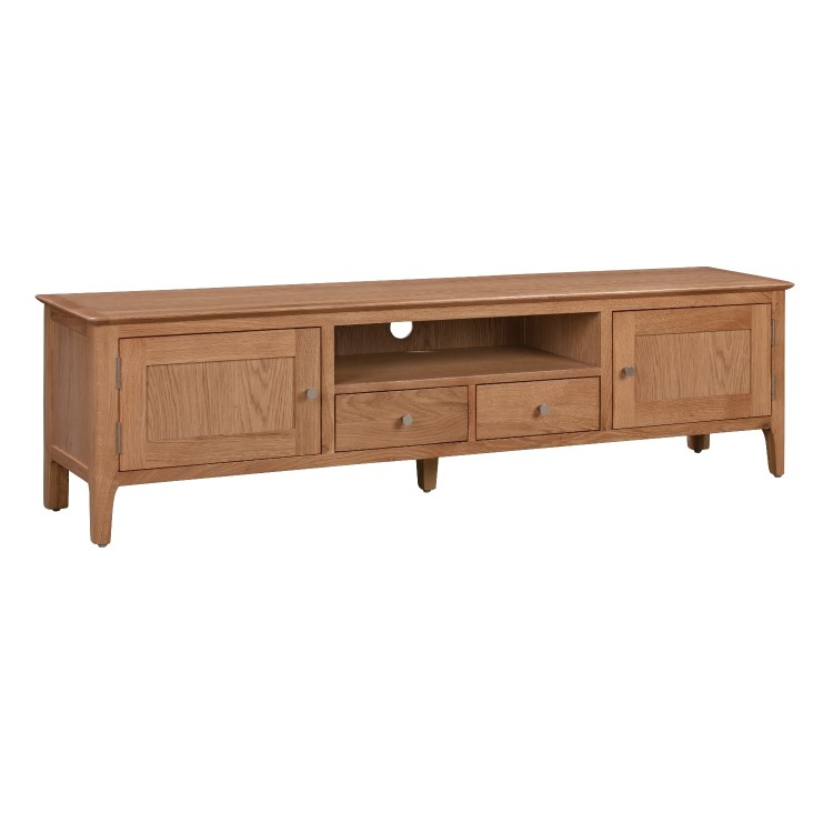 Wide Solid Oak TV Stand with Storage - TV's up to 77" - Adeline