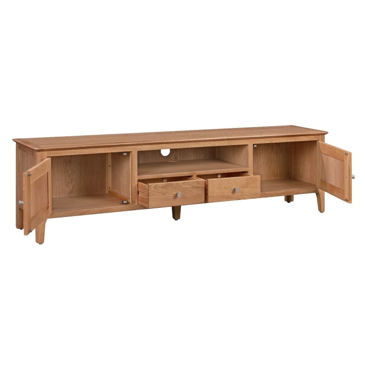 Wide Solid Oak TV Stand with Storage - TV's up to 77" - Adeline