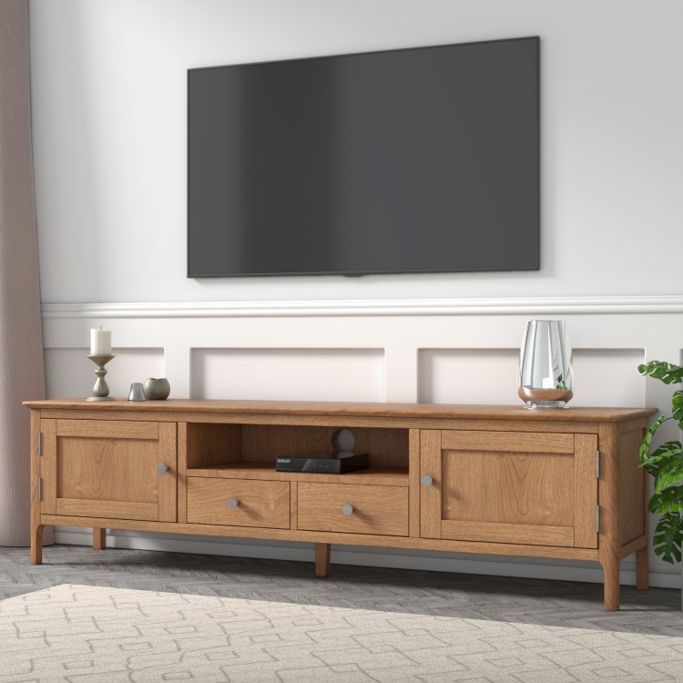 Wide Solid Oak TV Stand with Storage - TV's up to 77" - Adeline