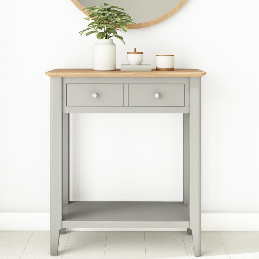 GRADE A2 - Narrow Grey Painted and Oak Console Table with Drawers - Adeline