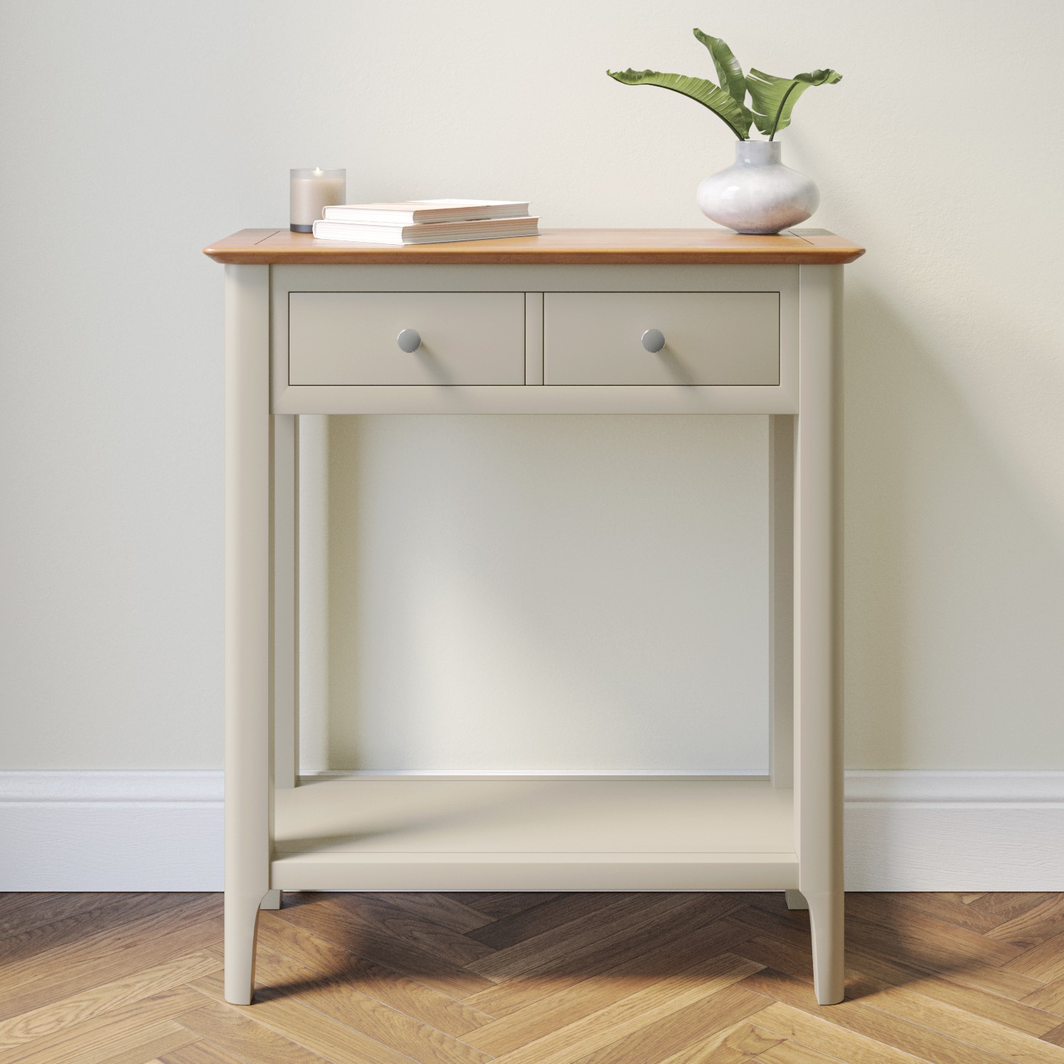 Photo of Narrow dove grey and oak console table with 1 drawer - adeline