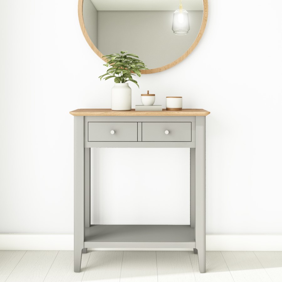 GRADE A2 - Narrow Grey Painted and Oak Console Table with Drawers - Adeline