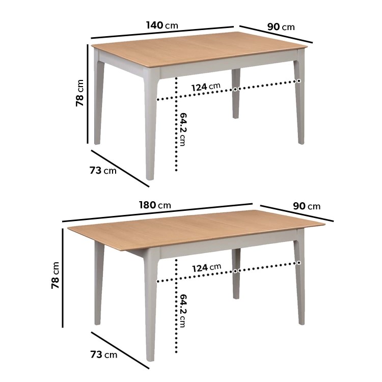 GRADE A2 - Grey Extendable Dining Table with Solid Oak Top - Seats 6 - Adeline